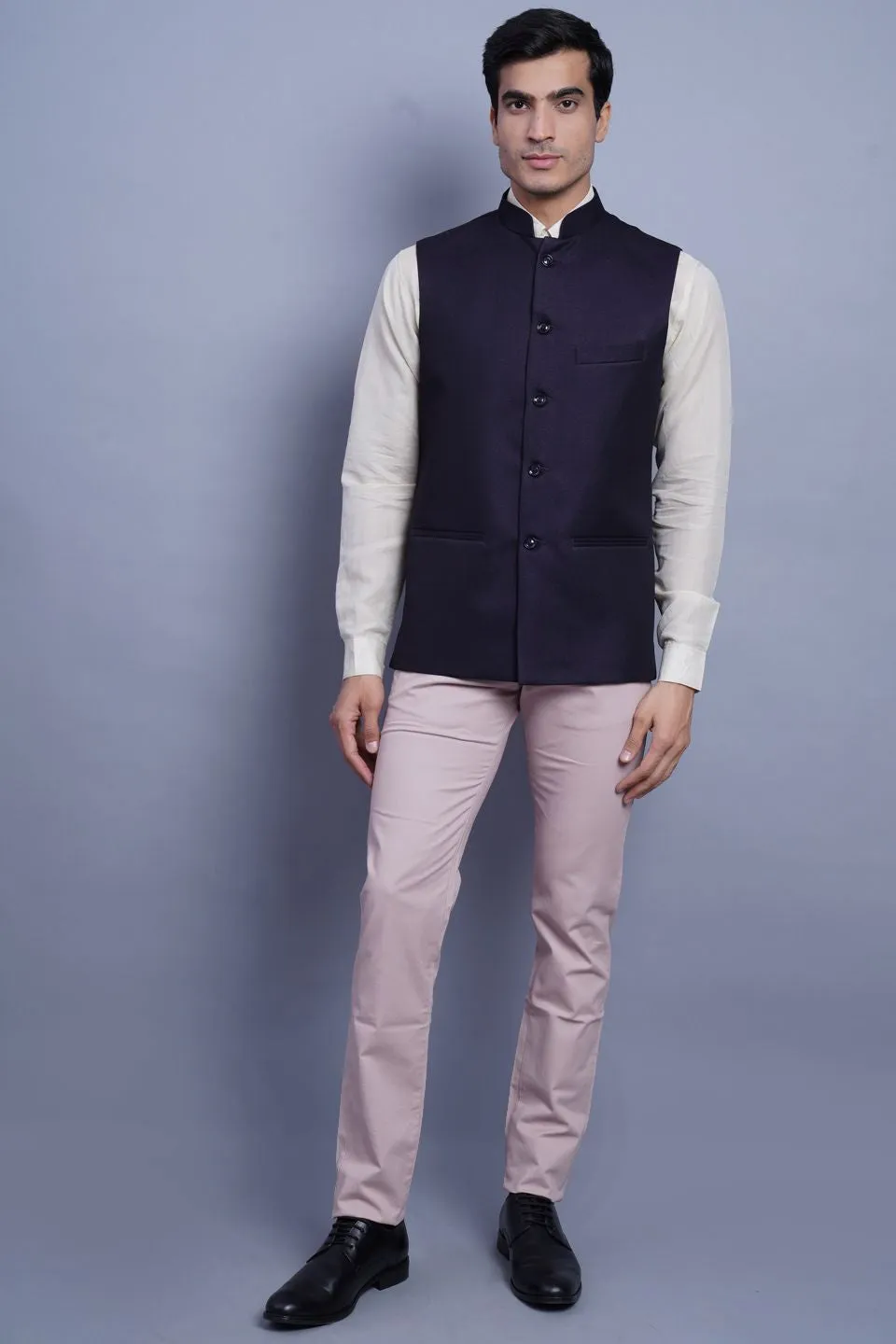 Poly Blend Violet Nehru Jacket