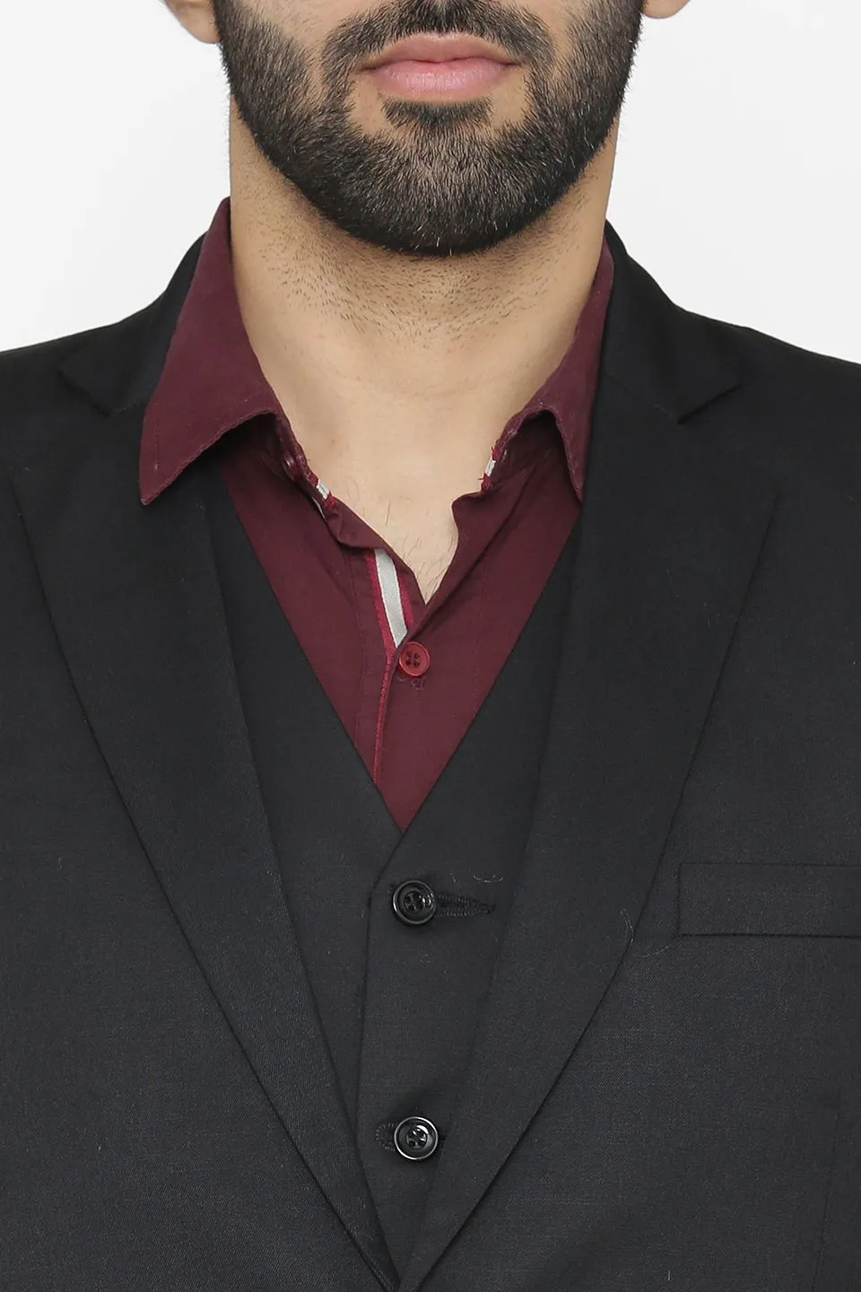 Polyester Cotton Black Three Piece Suit
