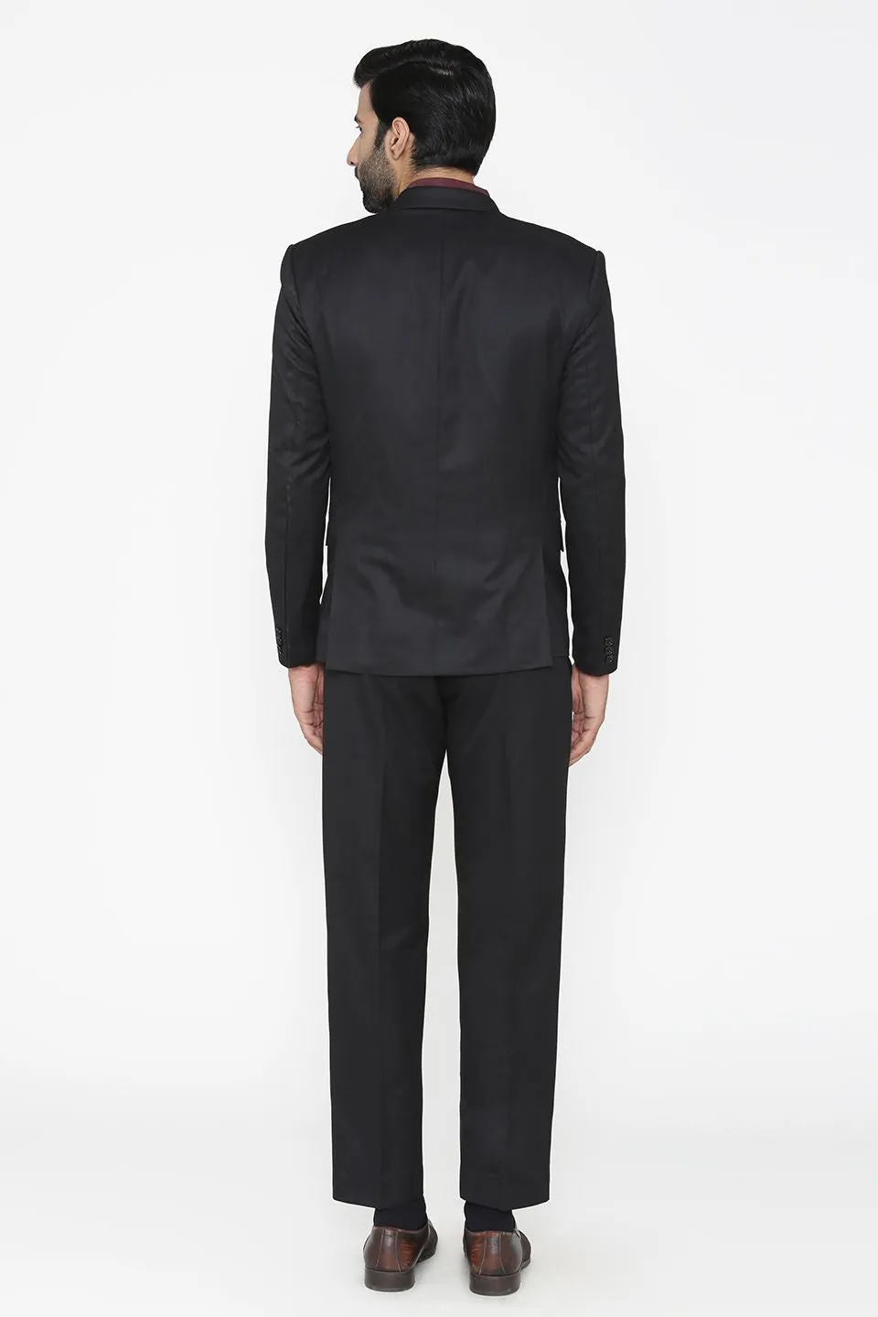 Polyester Cotton Black Three Piece Suit