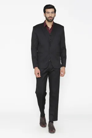 Polyester Cotton Black Three Piece Suit