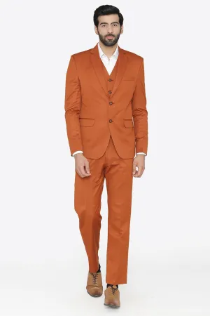 Polyester Cotton Orange Three Piece Suit
