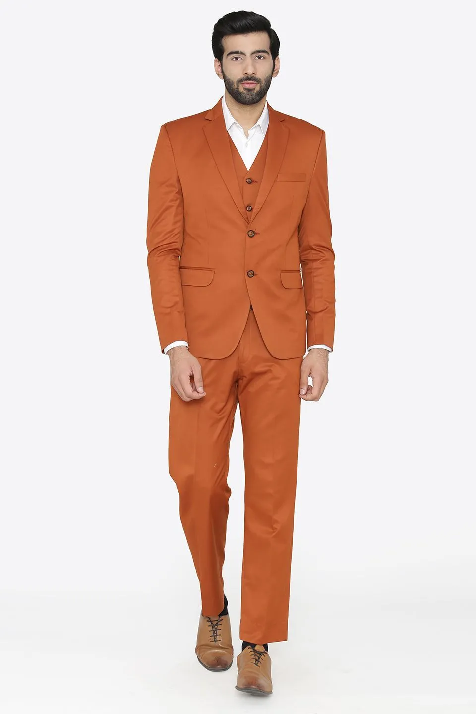 Polyester Cotton Orange Three Piece Suit