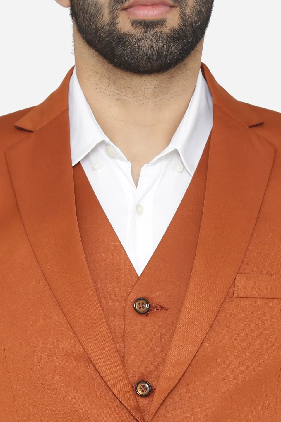 Polyester Cotton Orange Three Piece Suit