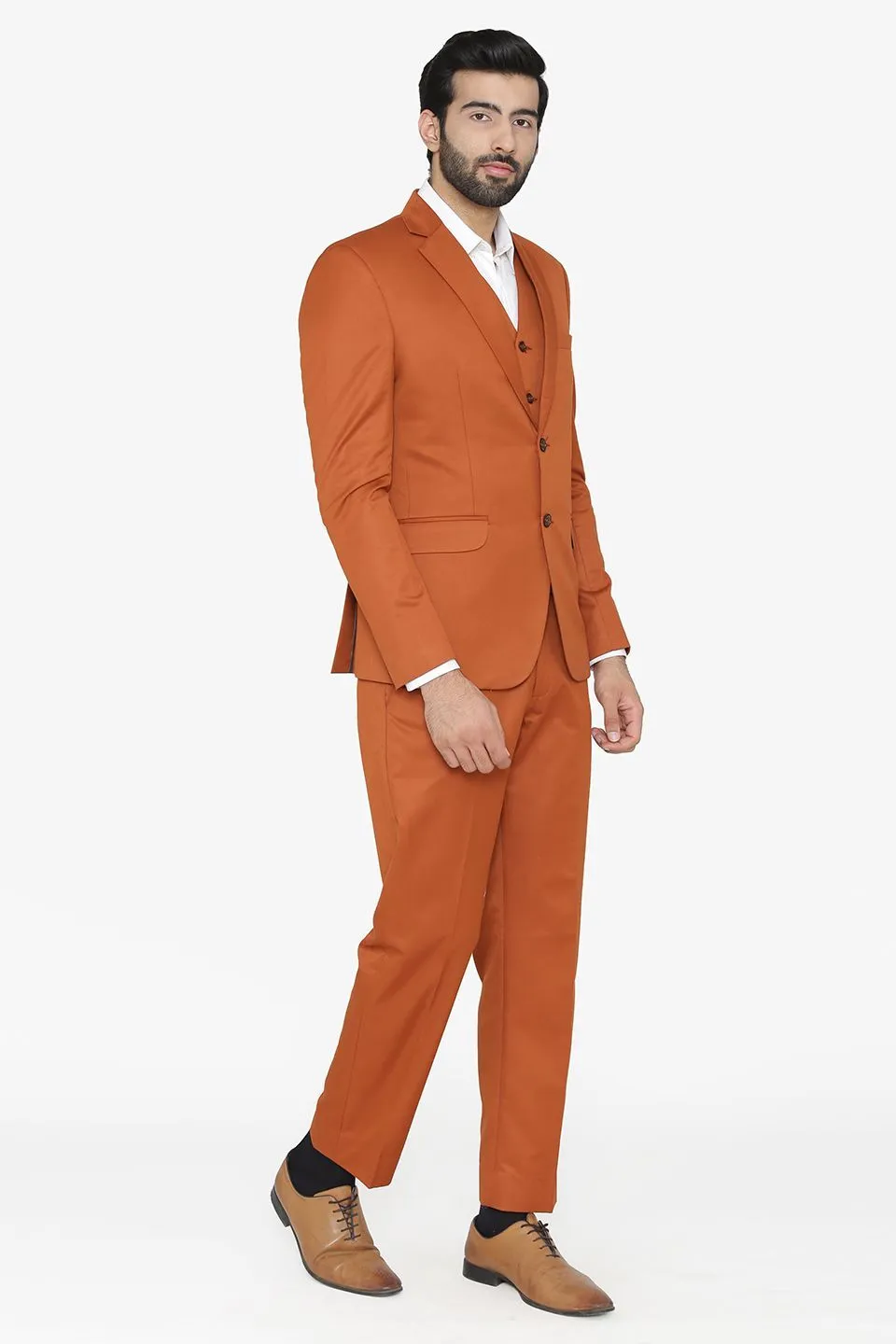 Polyester Cotton Orange Three Piece Suit