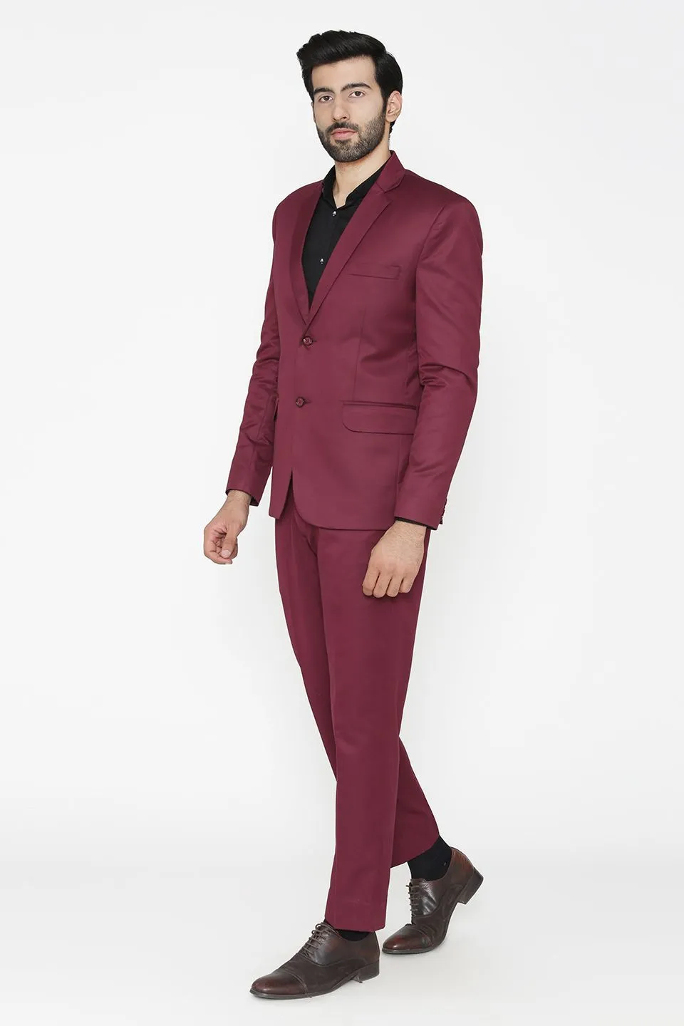 Polyester Cotton Purple Two Piece Suit