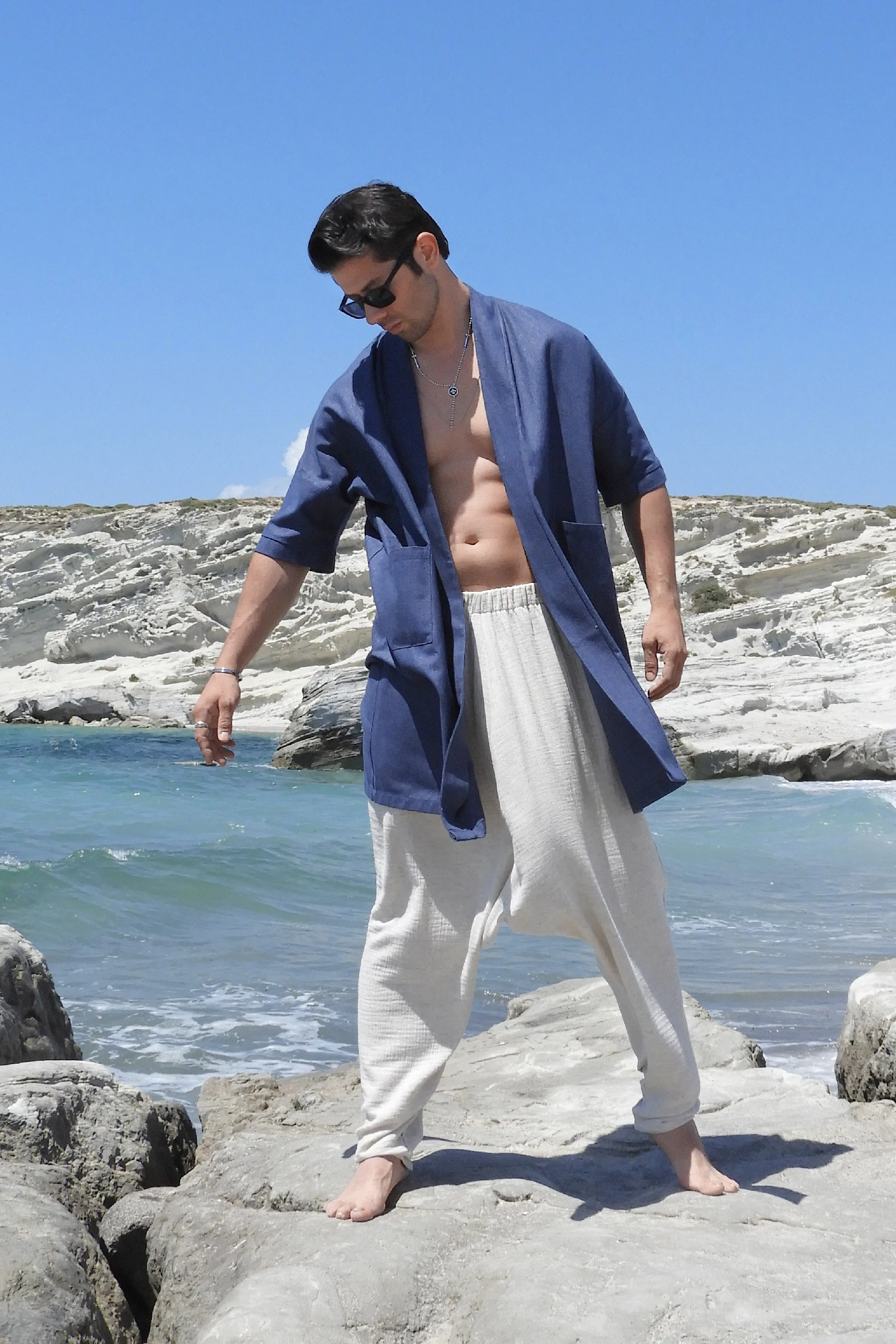 PONTOS Linen And Cotton Blend Kimono Jacket