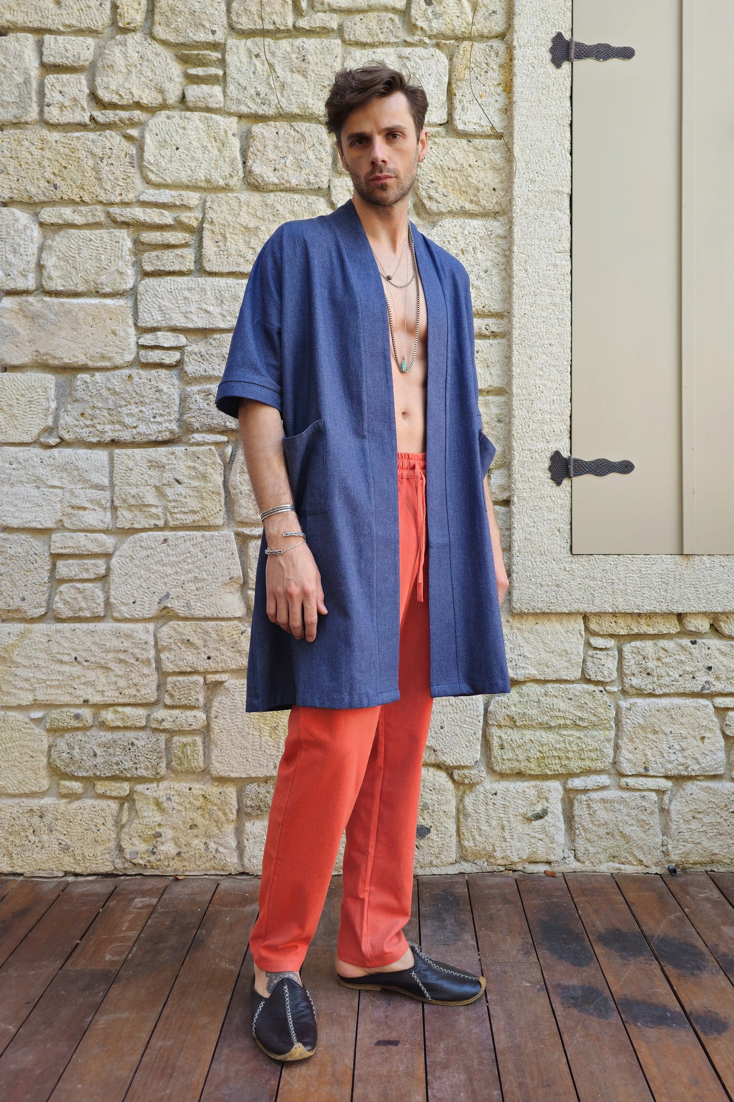 PONTOS Linen And Cotton Blend Kimono Jacket