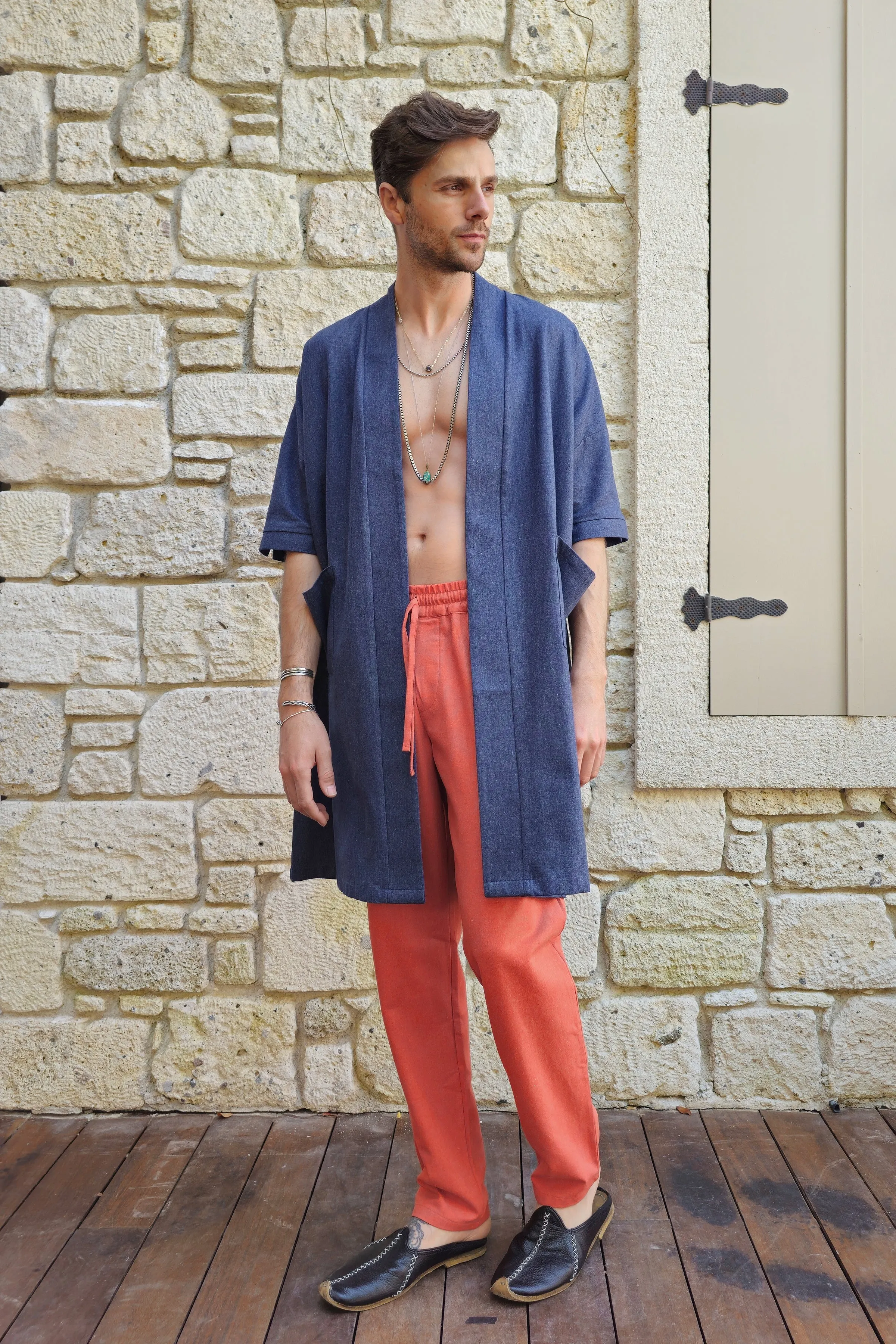 PONTOS Linen And Cotton Blend Kimono Jacket