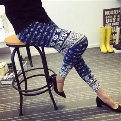 Print Flower Leggings Leggins Plus Size Legins Guitar Plaid Thin Nine Pant Fashion Women Clothing Trousers K092