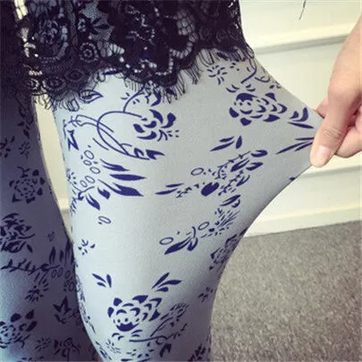 Print Flower Leggings Leggins Plus Size Legins Guitar Plaid Thin Nine Pant Fashion Women Clothing Trousers K092