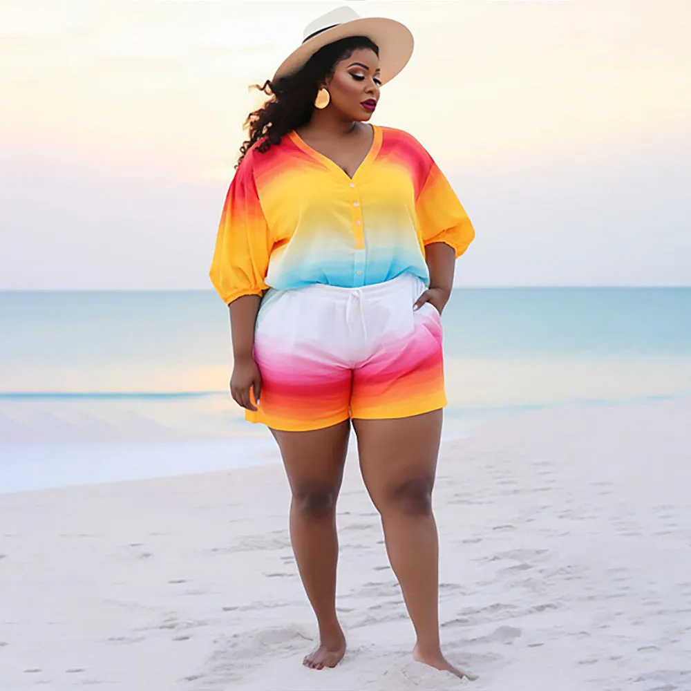 Printed Plus Size Shorts Set