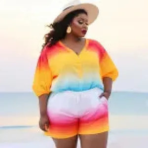 Printed Plus Size Shorts Set