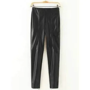PU Thick Zippered Skinny Pants - Black M
