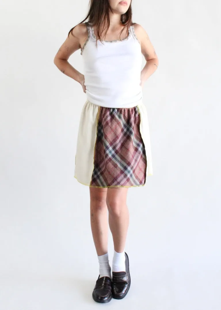 RCYCLD Solid x Plaid Wool Paneled Mini Skirt
