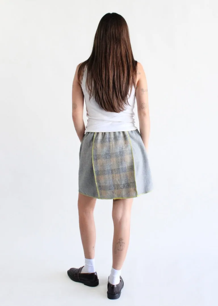 RCYCLD Solid x Plaid Wool Paneled Mini Skirt
