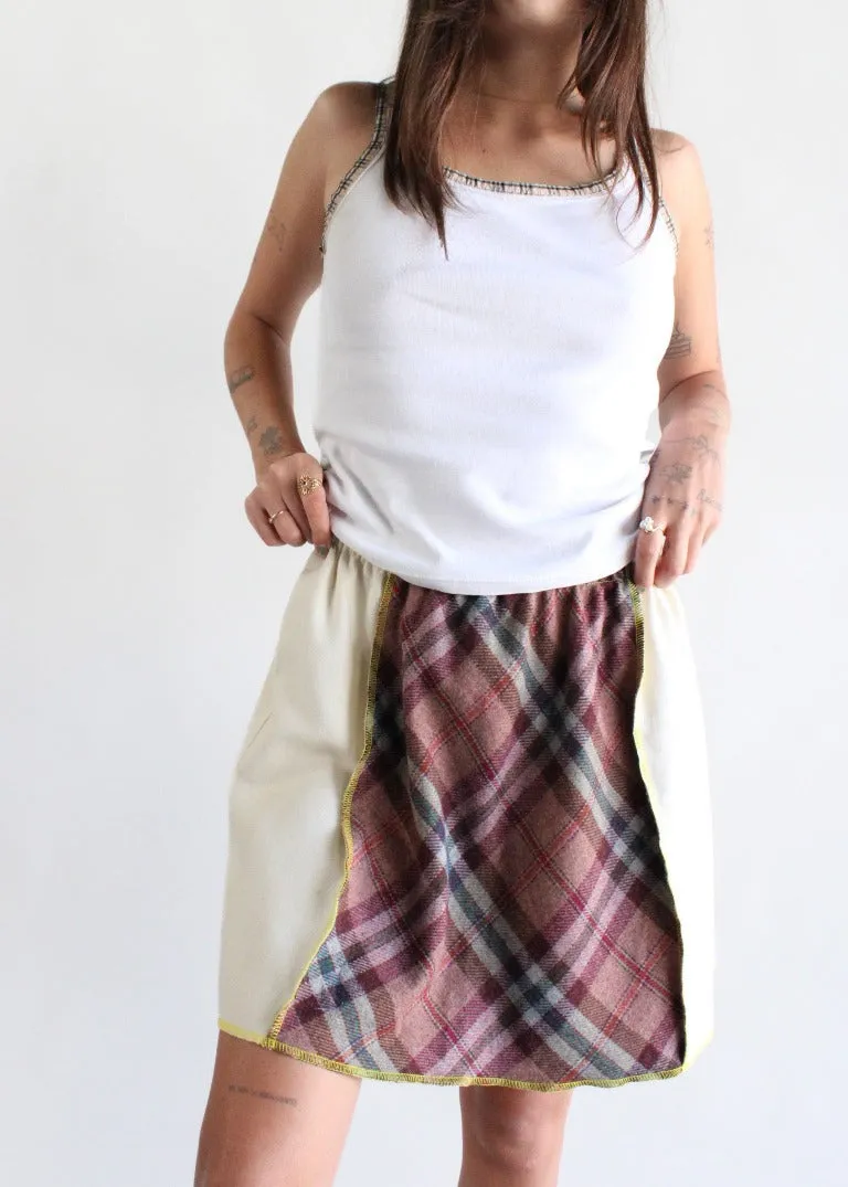 RCYCLD Solid x Plaid Wool Paneled Mini Skirt
