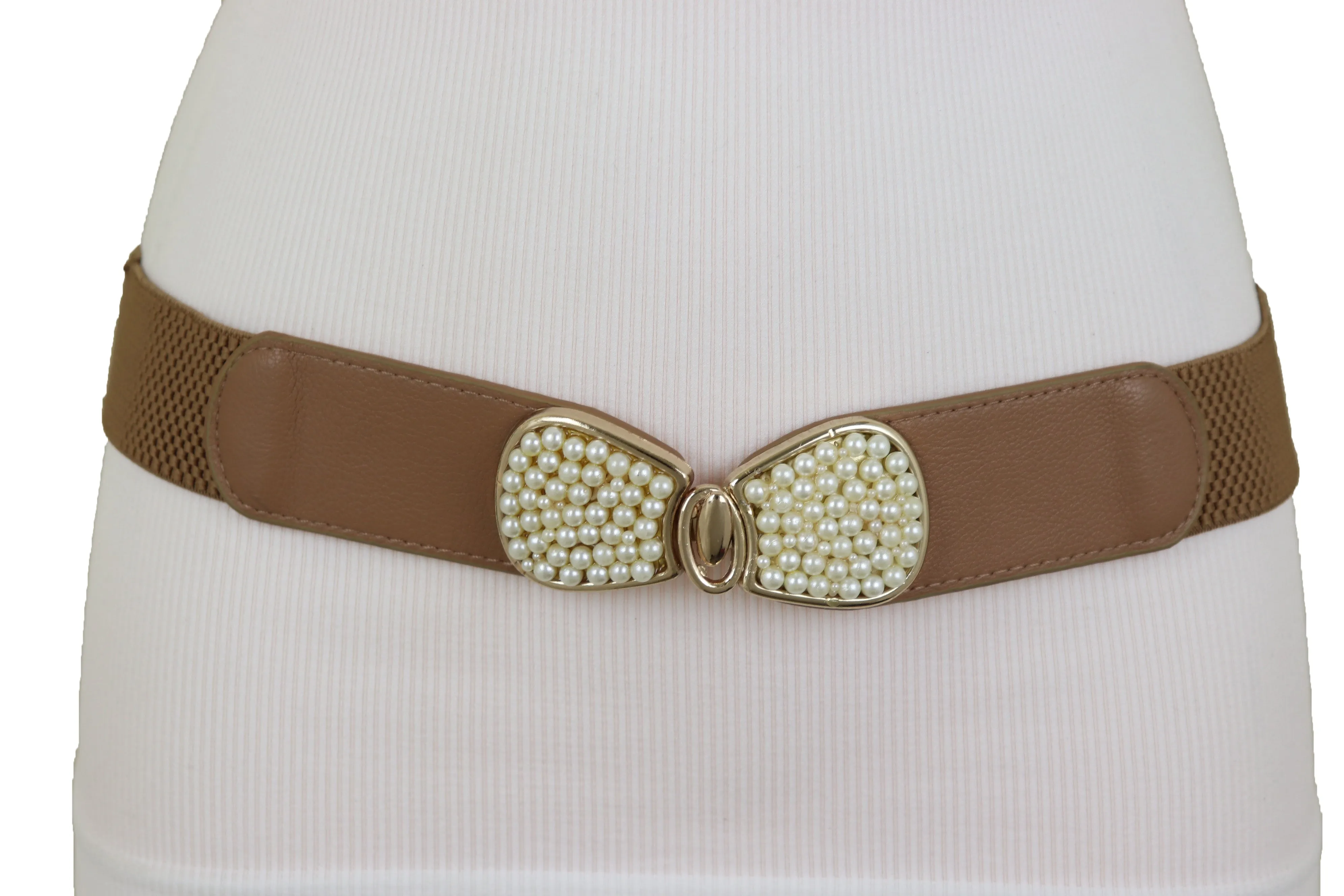 Red Elastic Waistband Belt Hip High Waist Gold Buckle Fit Size S M