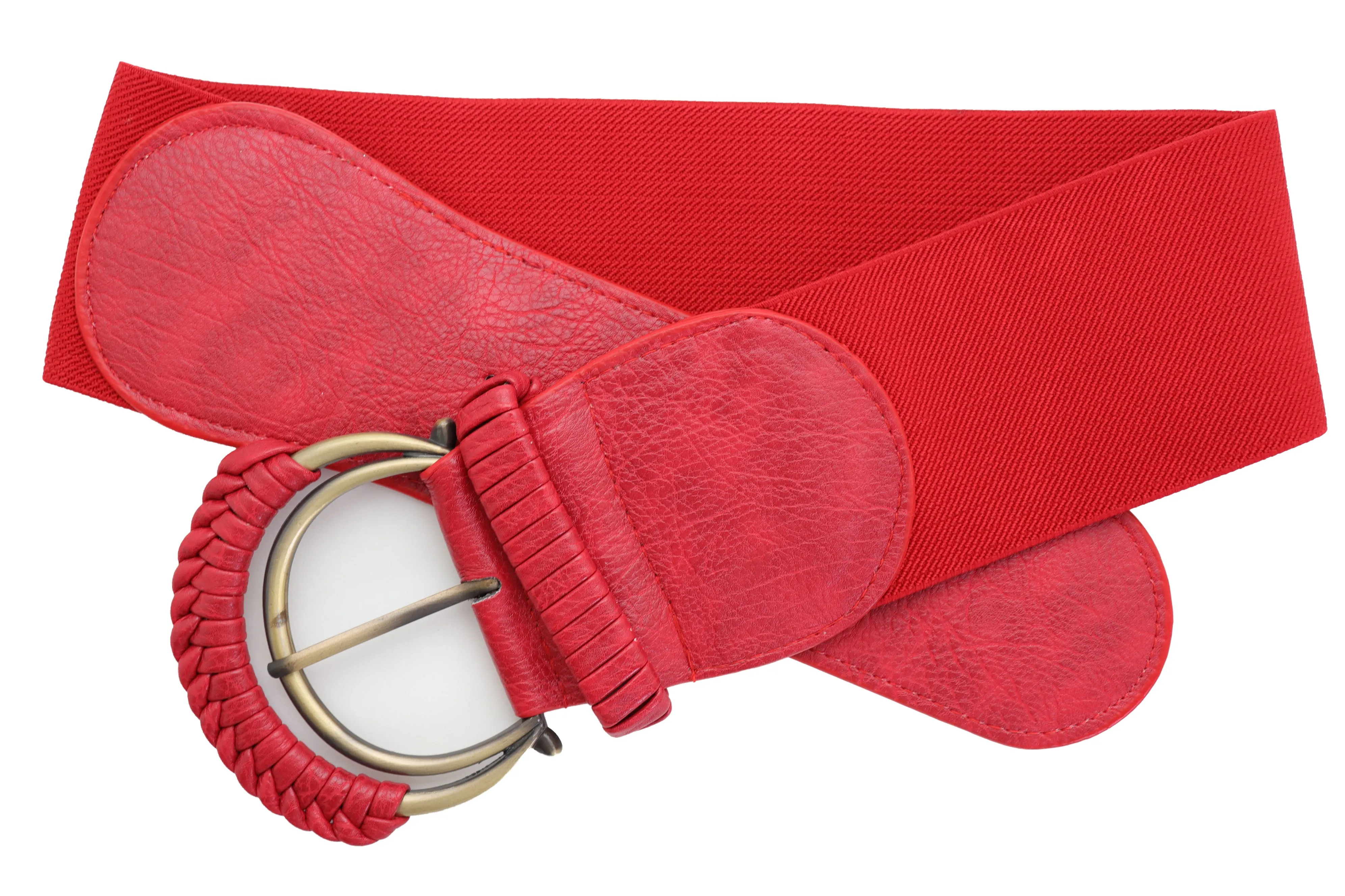 Red Elastic Waistband Belt Hip High Waist Gold Buckle Fit Size S M