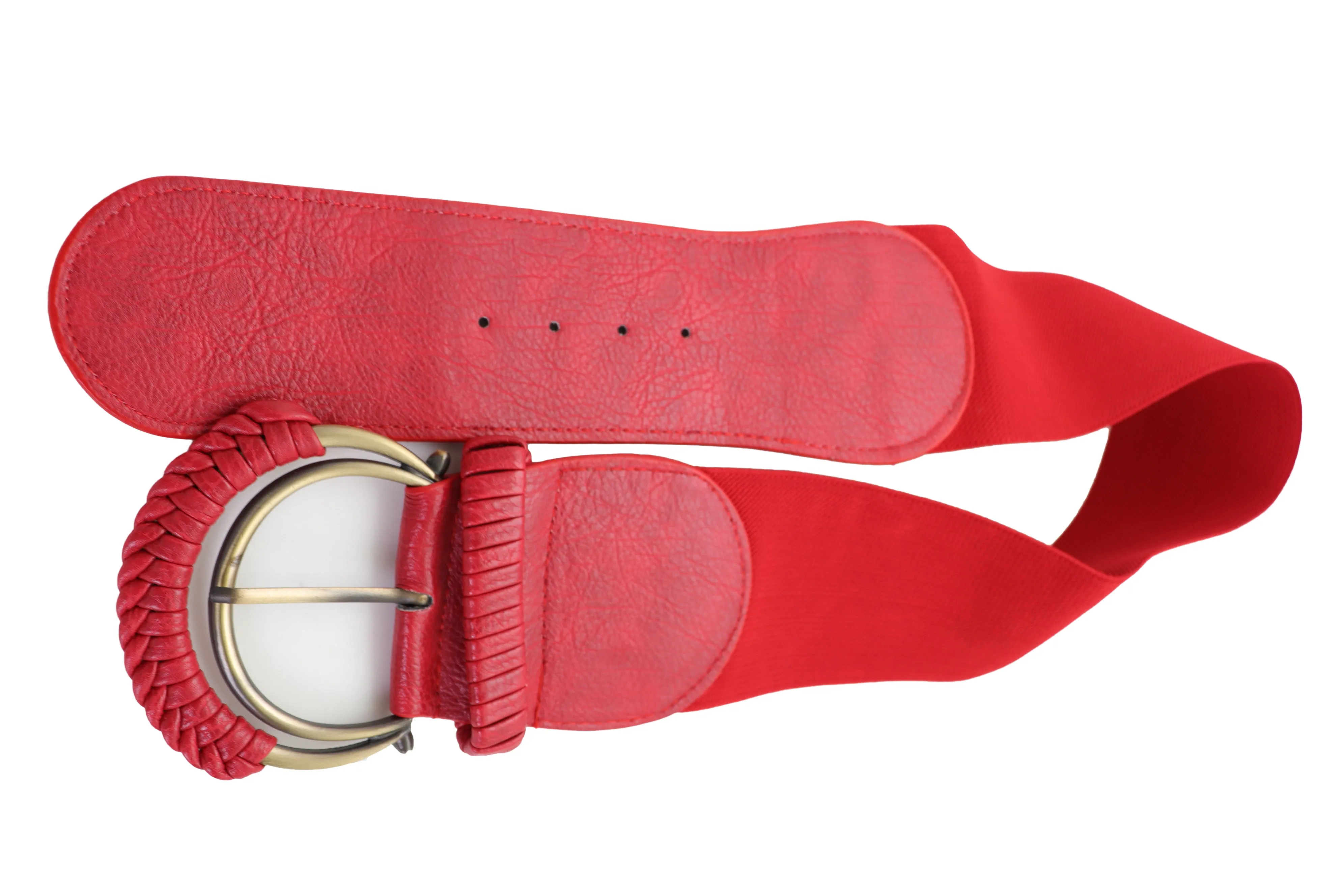 Red Elastic Waistband Belt Hip High Waist Gold Buckle Fit Size S M
