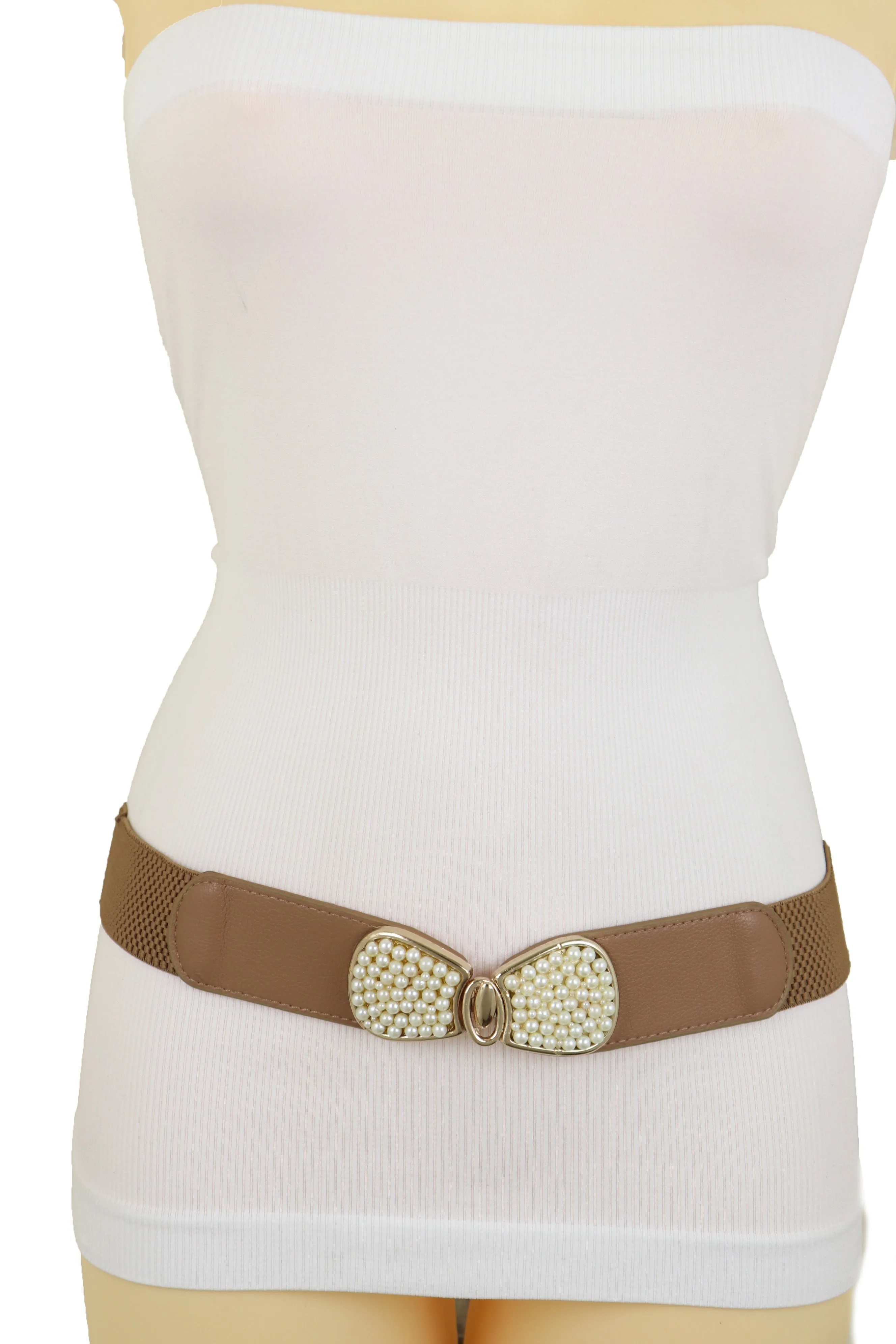 Red Elastic Waistband Belt Hip High Waist Gold Buckle Fit Size S M