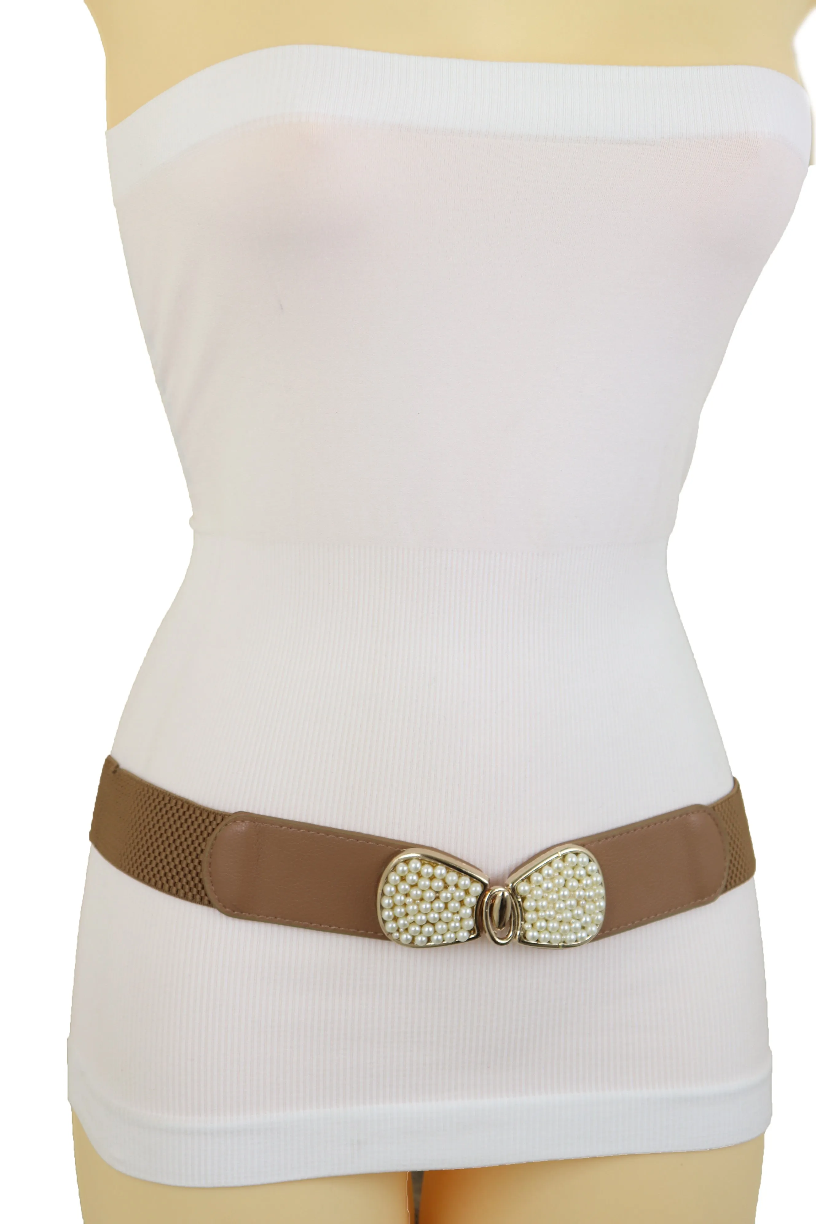Red Elastic Waistband Belt Hip High Waist Gold Buckle Fit Size S M