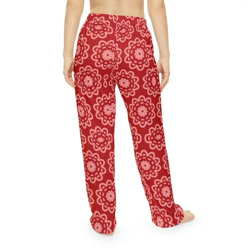 Red Floral Pattern Pajama Pants for Stylish Women