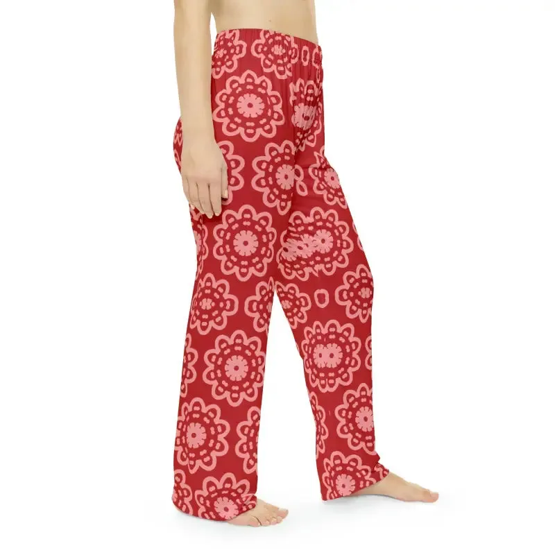 Red Floral Pattern Pajama Pants for Stylish Women