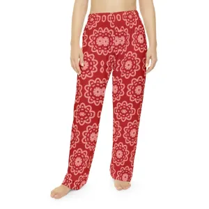 Red Floral Pattern Pajama Pants for Stylish Women