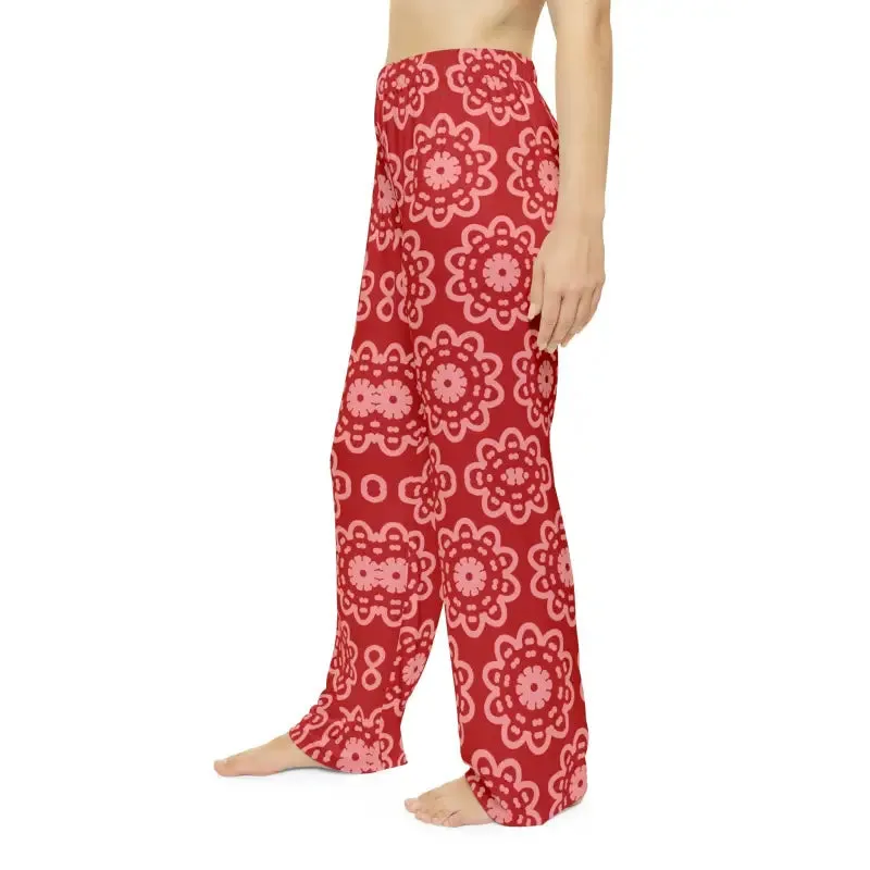 Red Floral Pattern Pajama Pants for Stylish Women
