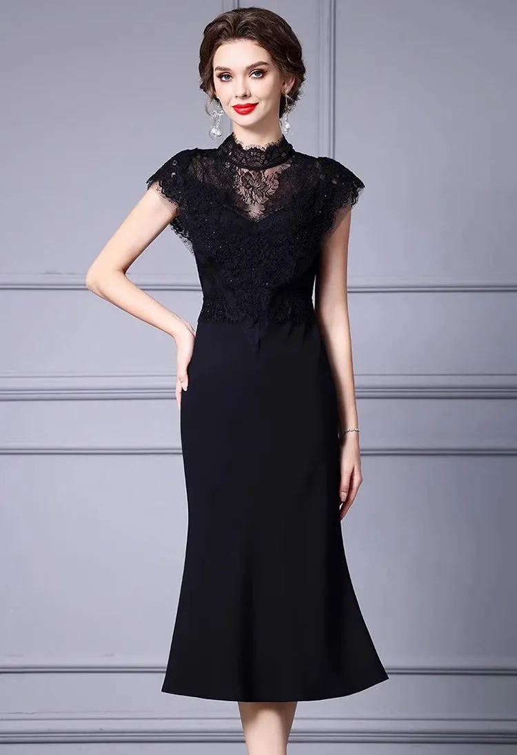 Remy Embroidery Lace Buttock Covering Fishtail Skirt Dress