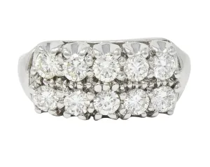 Retro 1.50 CTW Diamond 14 Karat White Gold Fishtail Vintage Band Ring