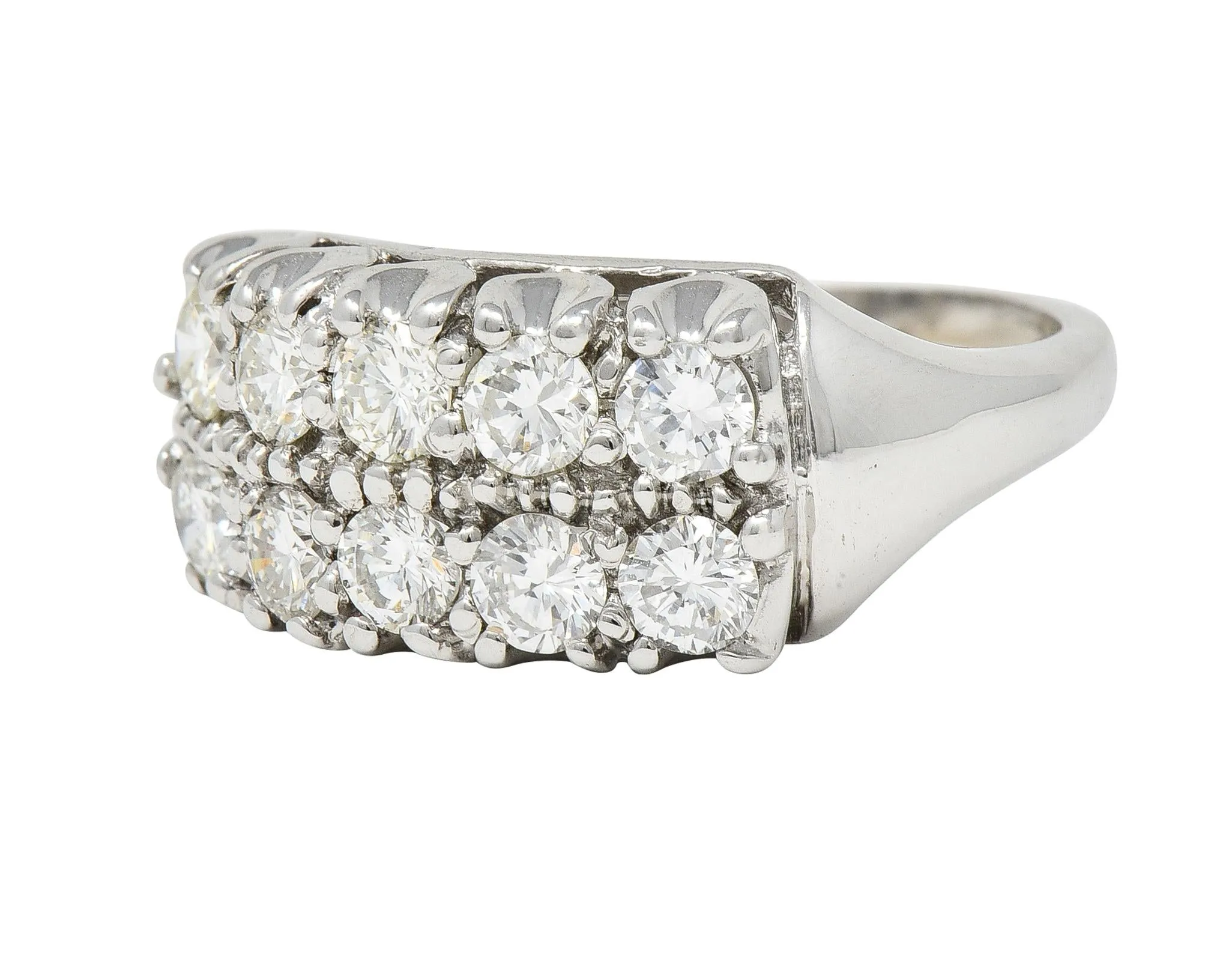Retro 1.50 CTW Diamond 14 Karat White Gold Fishtail Vintage Band Ring