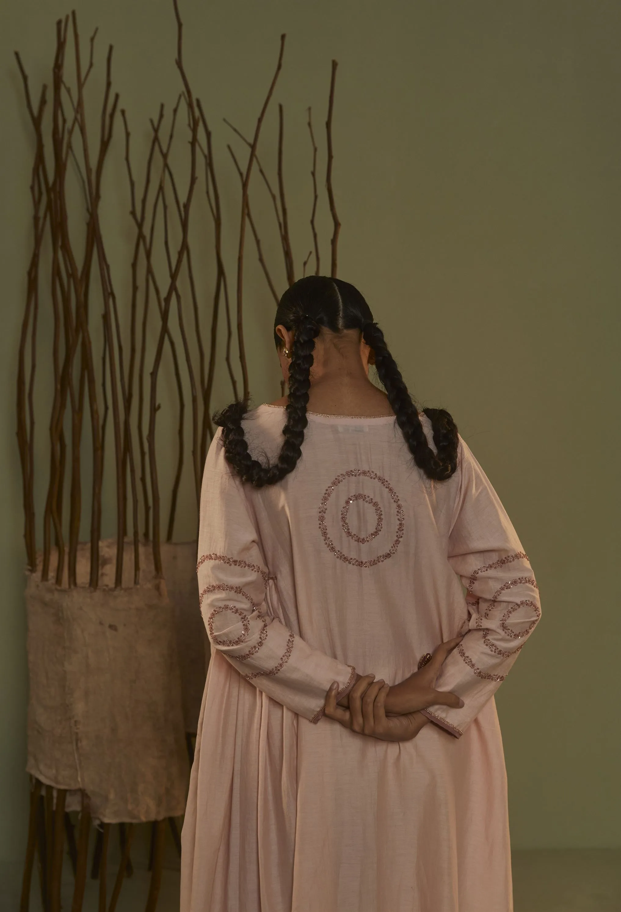 Sarang Kaur Cumberland Pink Jhoomar Kurta Set Cotton silk Jhoomar SK01307