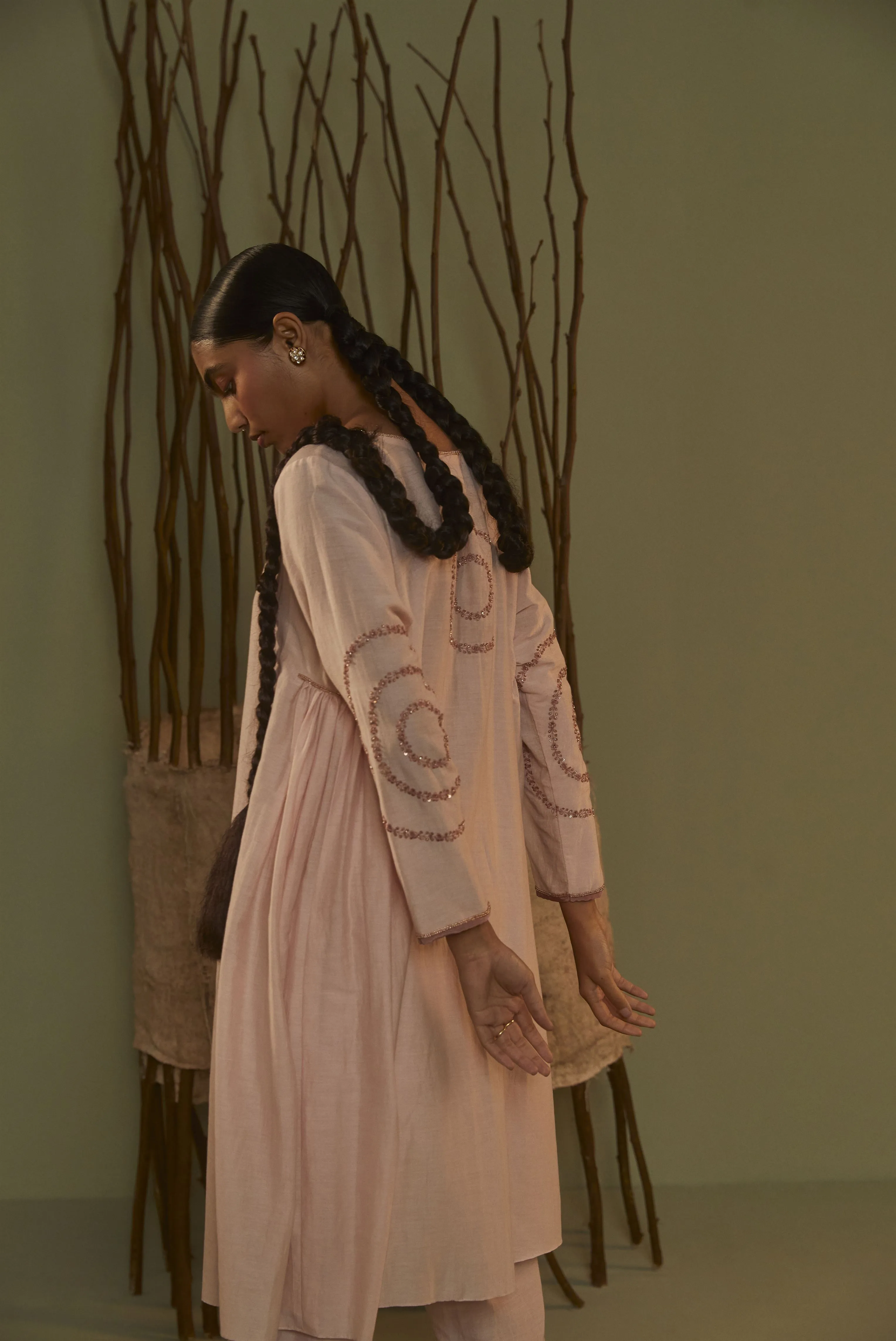 Sarang Kaur Cumberland Pink Jhoomar Kurta Set Cotton silk Jhoomar SK01307