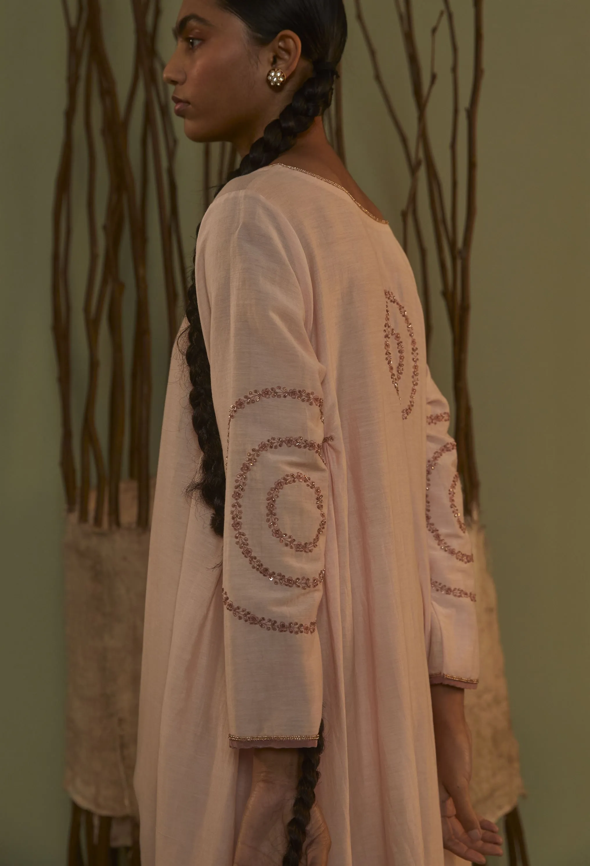 Sarang Kaur Cumberland Pink Jhoomar Kurta Set Cotton silk Jhoomar SK01307