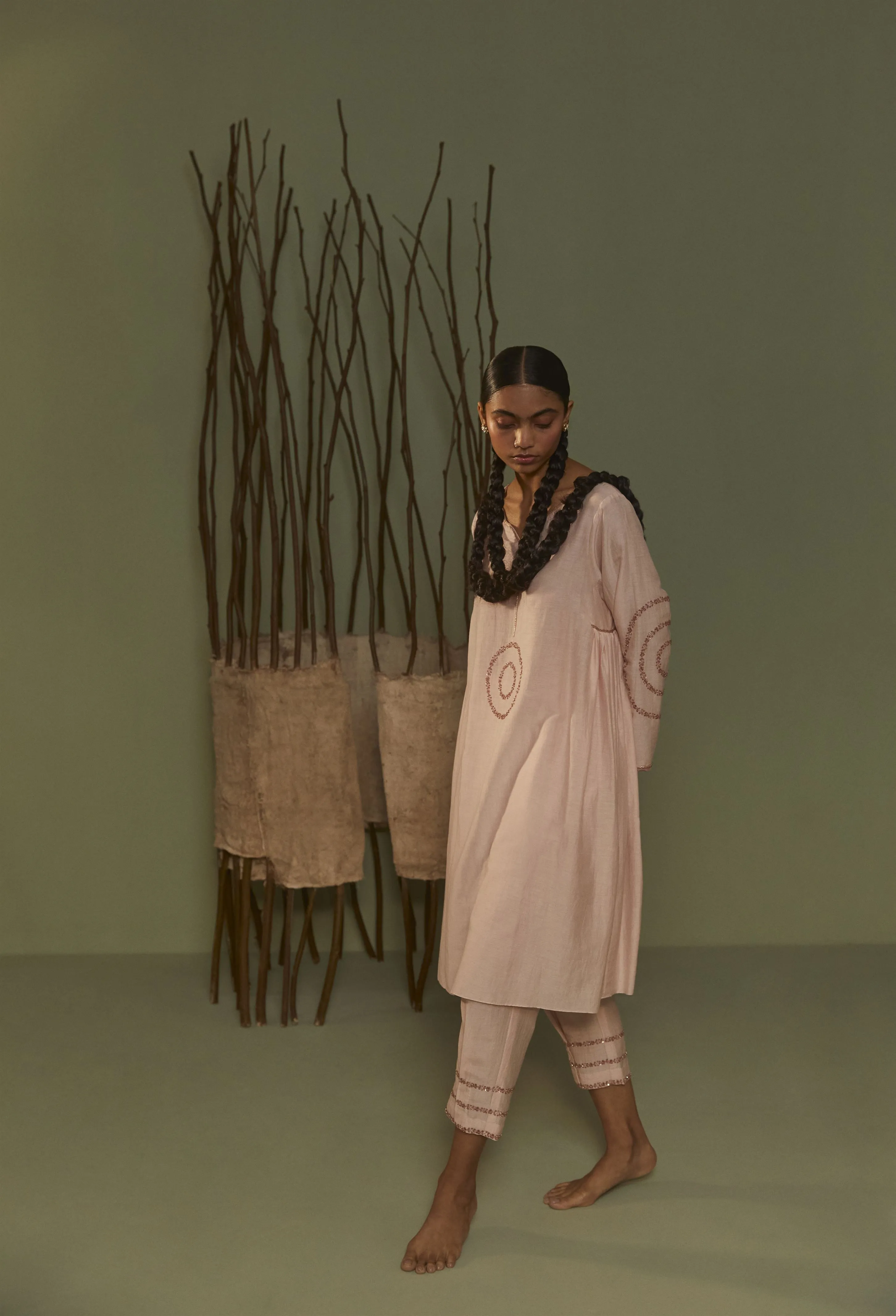 Sarang Kaur Cumberland Pink Jhoomar Kurta Set Cotton silk Jhoomar SK01307