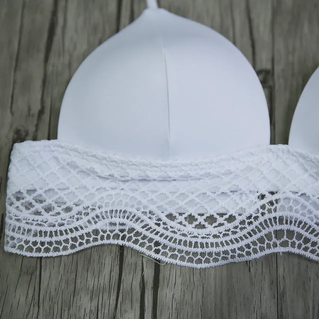 Sexy White Ruffle Lace Bikinis Women Swimsuit 2018