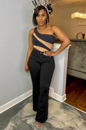 SHEER INSET BLACK BODYSUIT