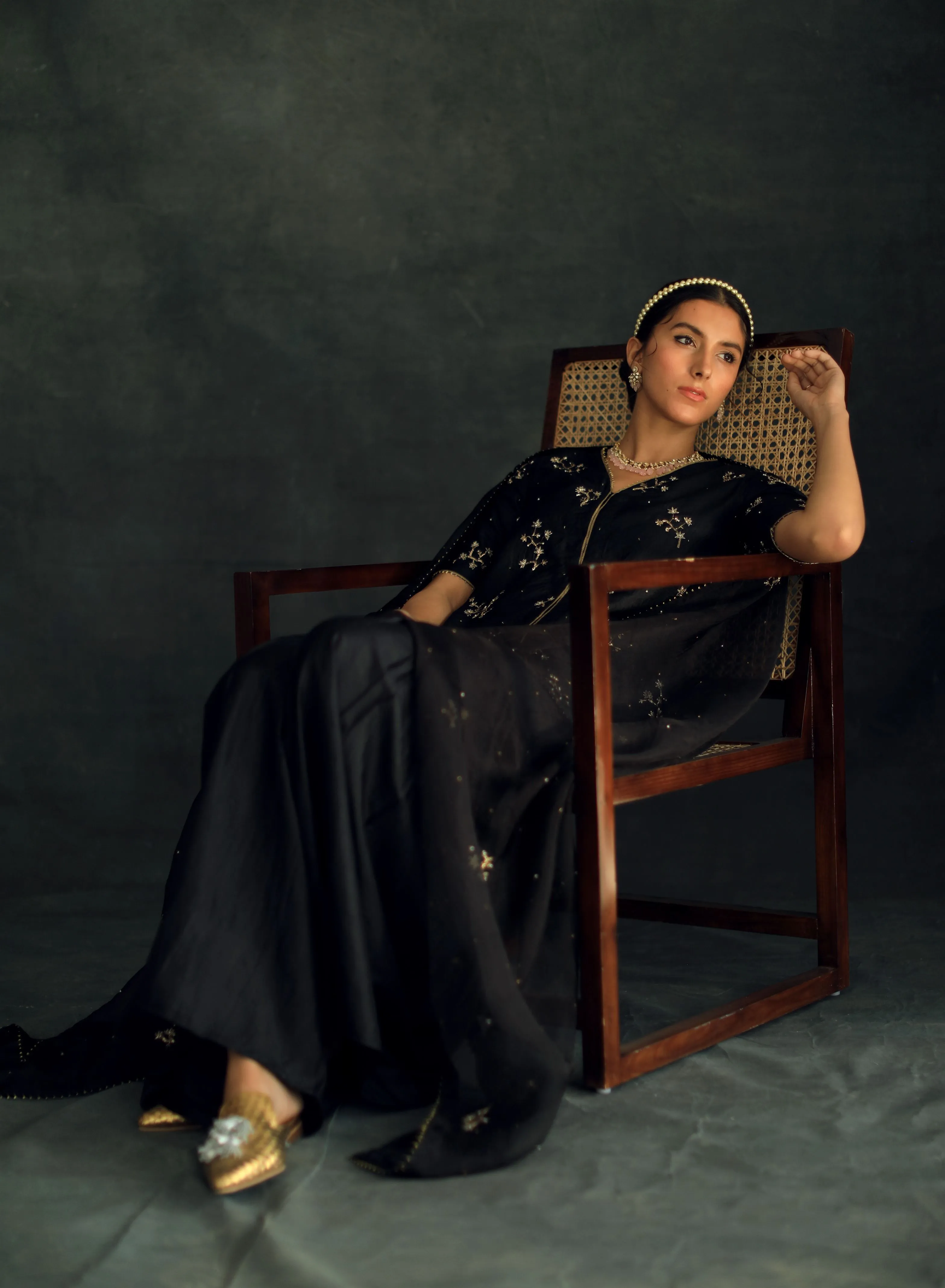 Shikha Mehta Samantha Black Veru Silk Sharara Set Silk Silk Organza Black Hana Ss21F-Vs