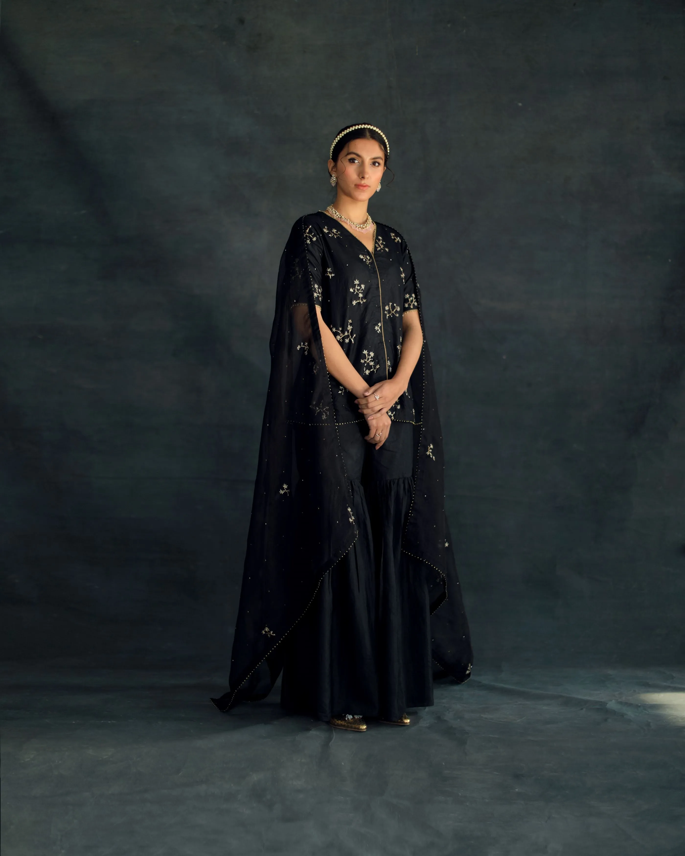 Shikha Mehta Samantha Black Veru Silk Sharara Set Silk Silk Organza Black Hana Ss21F-Vs