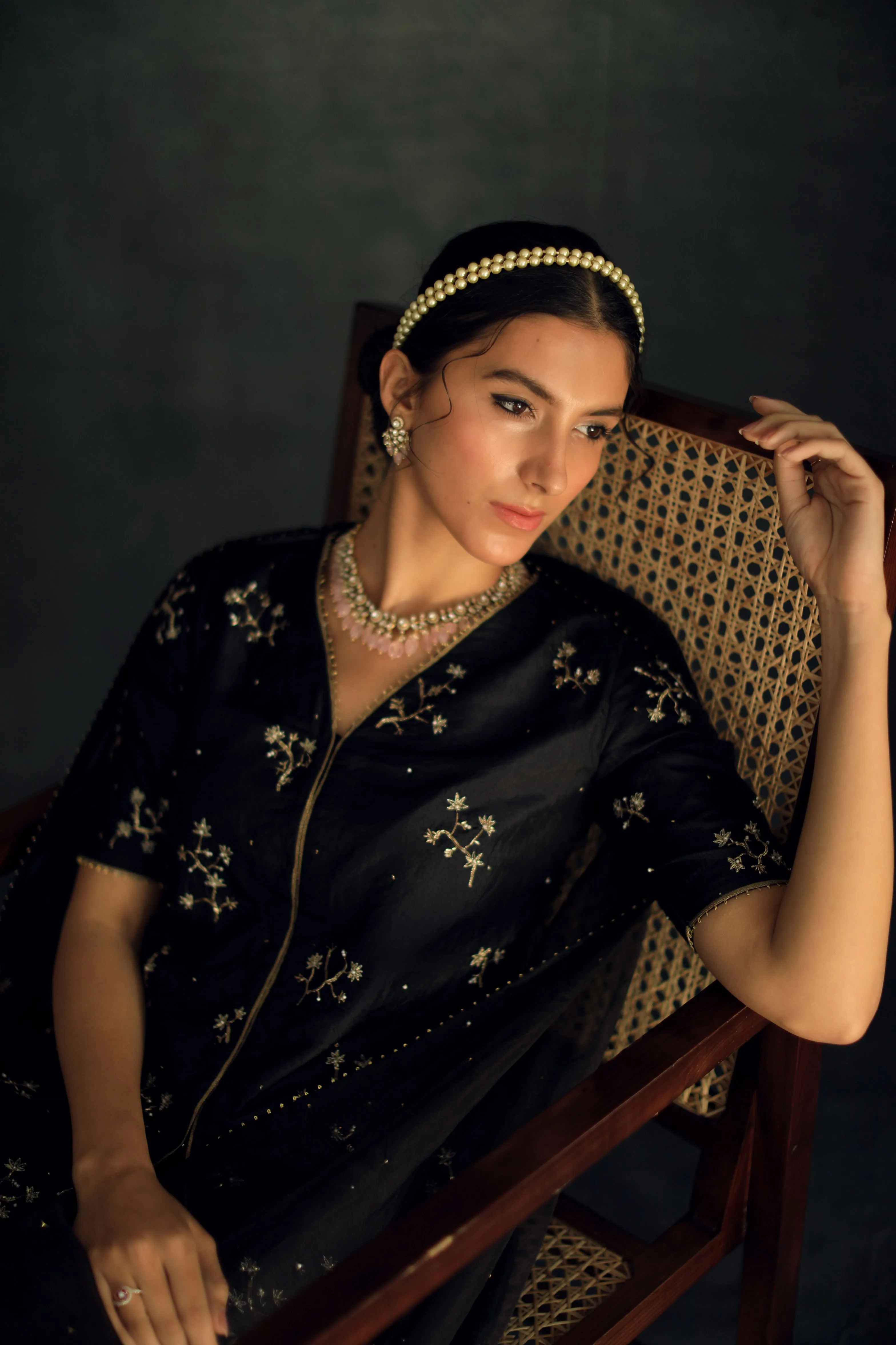 Shikha Mehta Samantha Black Veru Silk Sharara Set Silk Silk Organza Black Hana Ss21F-Vs