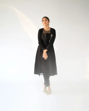 Shikha Mehta Simone Black Alvin Jacket Set Silk Chanderi Silk Organza Black Hana Ss21F-Aj