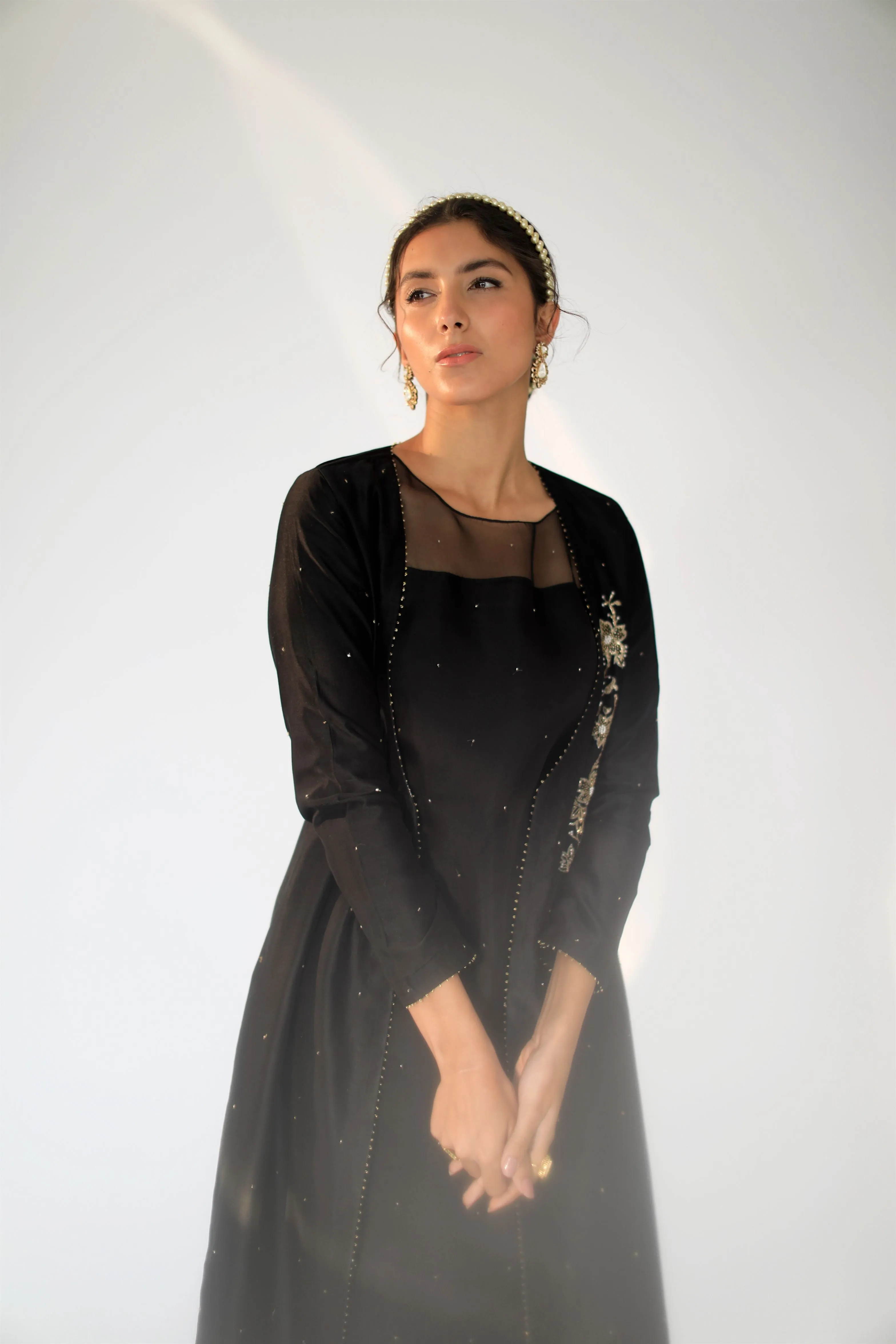 Shikha Mehta Simone Black Alvin Jacket Set Silk Chanderi Silk Organza Black Hana Ss21F-Aj