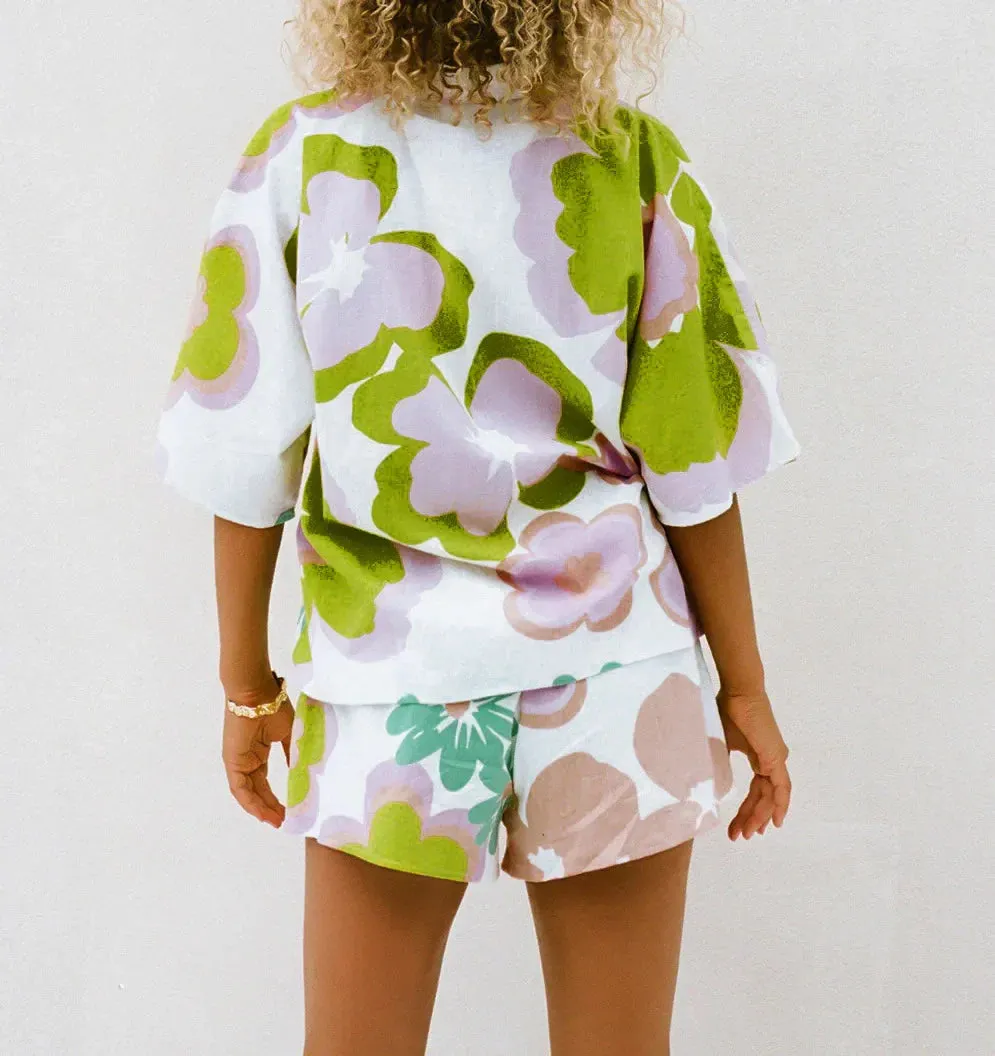 Short Sleeve Button Shirt and Linen Shorts Set