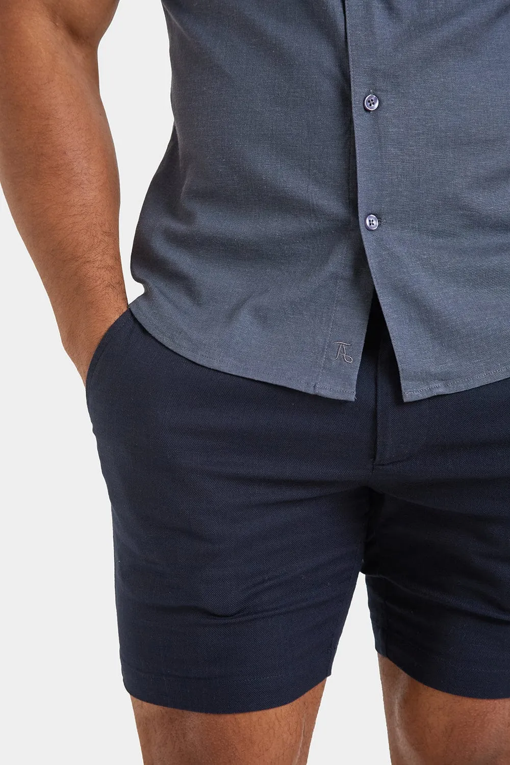 Short Sleeve Linen Blend Shirt in Denim