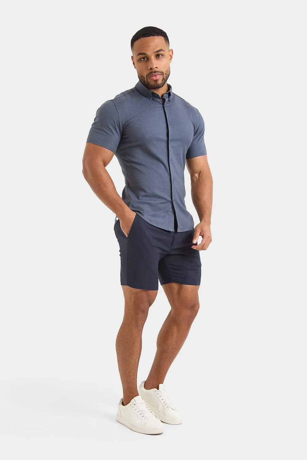 Short Sleeve Linen Blend Shirt in Denim