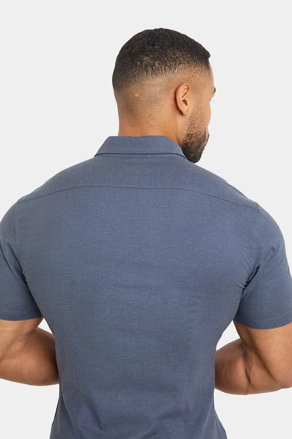 Short Sleeve Linen Blend Shirt in Denim