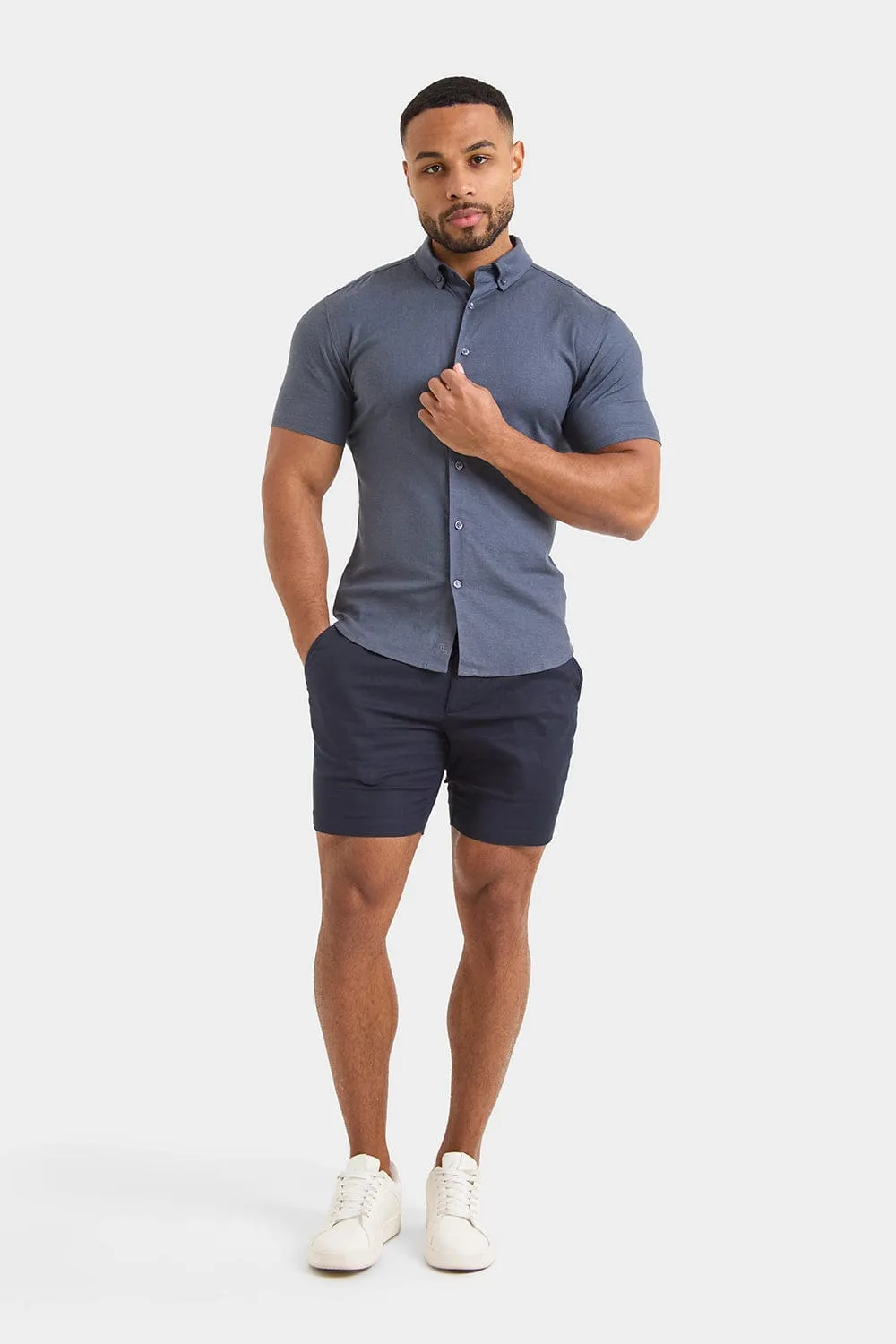 Short Sleeve Linen Blend Shirt in Denim