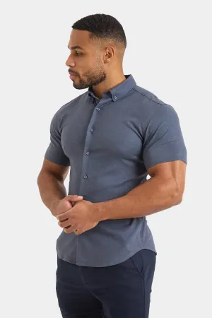 Short Sleeve Linen Blend Shirt in Denim