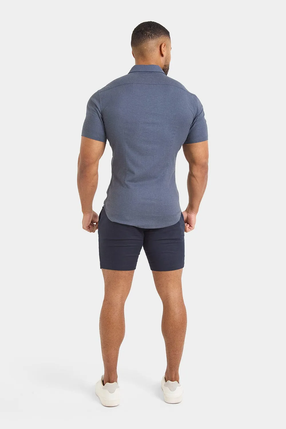 Short Sleeve Linen Blend Shirt in Denim